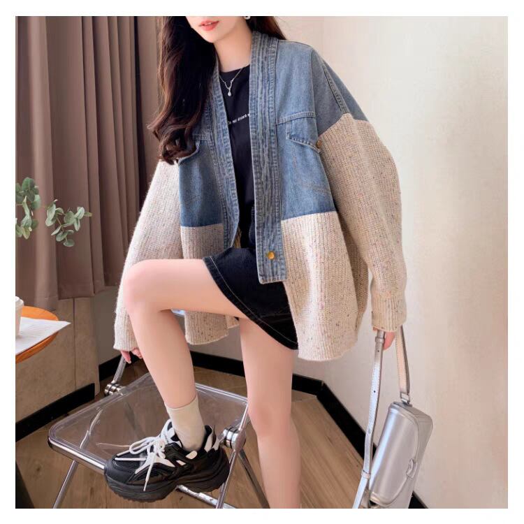 【outer】デニム切り替えニットカーデ　M29329