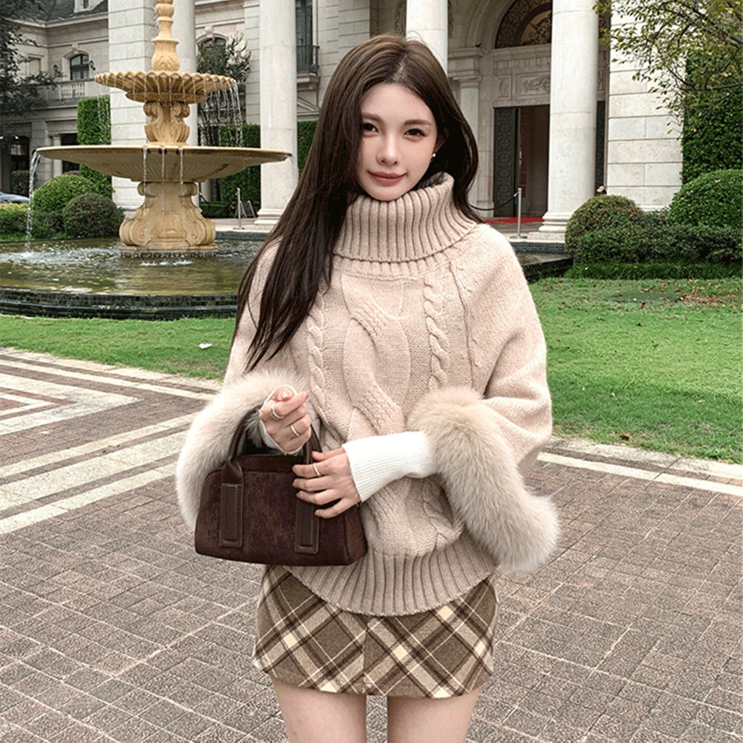 【tops】2WAY袖ファーオフショルニットトップス　N3378