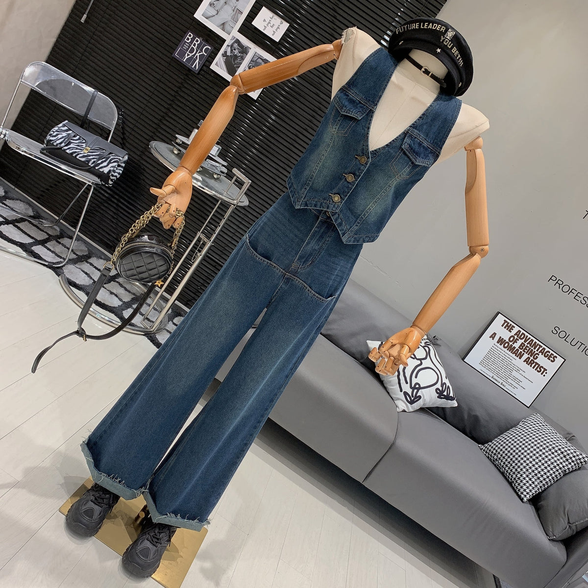 【set】Vネックベスト×デニムパンツセット　M25269