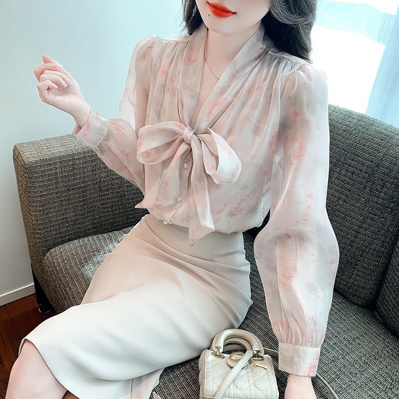 【tops】リボン付きシャツトップス　M18480