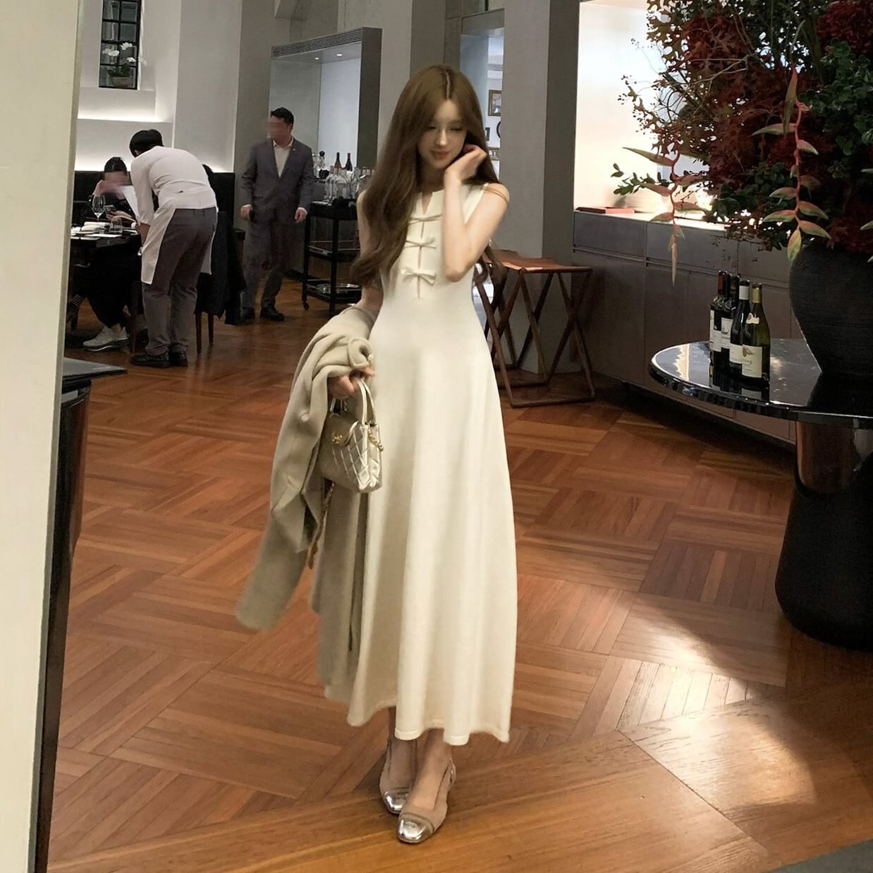 【dress】リボンノースリーブニットワンピース N3516