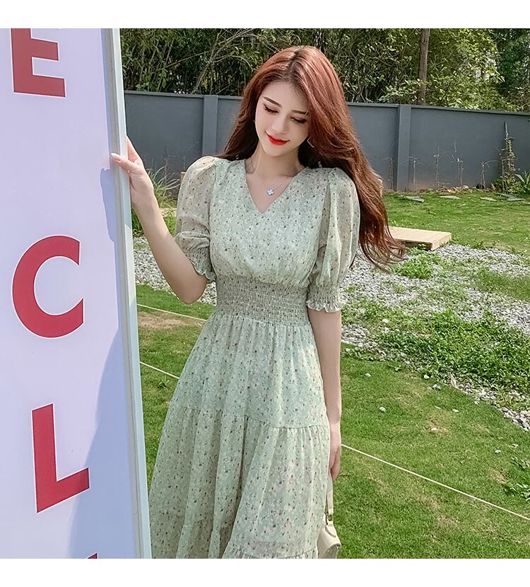 【dress】ファッションend清新！ウィートシフォン森ガール着痩せ花柄ワンピース