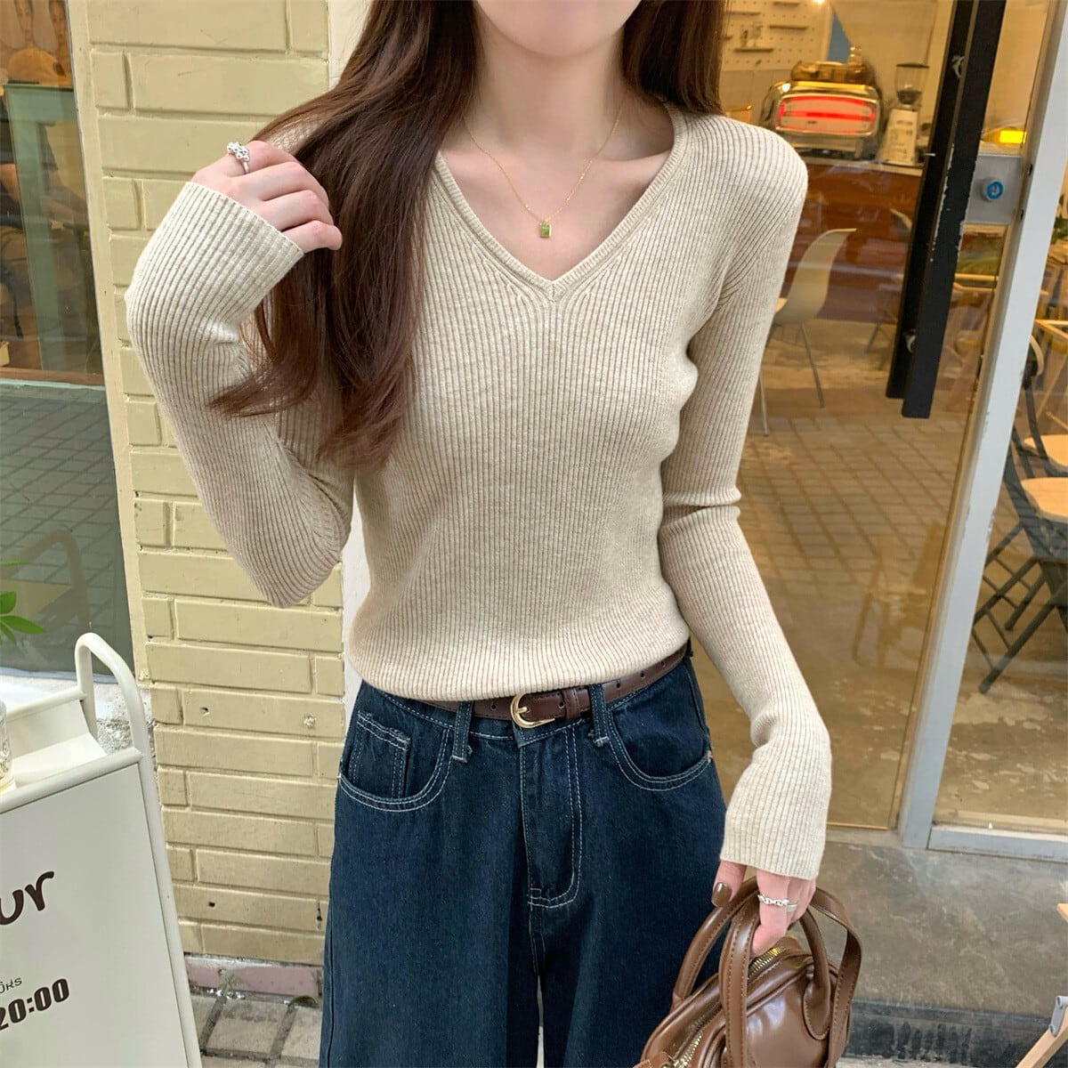 【tops】Vネックニットトップス　M29064