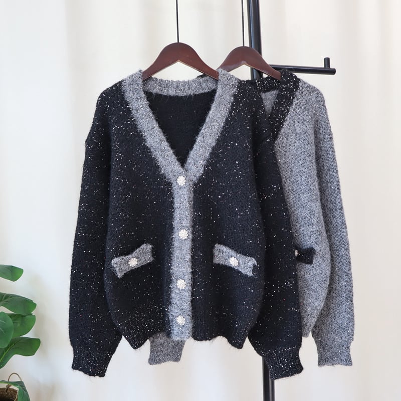 【outer】スパンコールニットカーデ　M27902