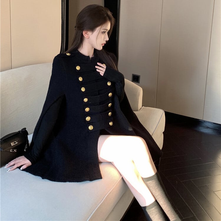 【outer】ボタンデザインケープコート　M28333