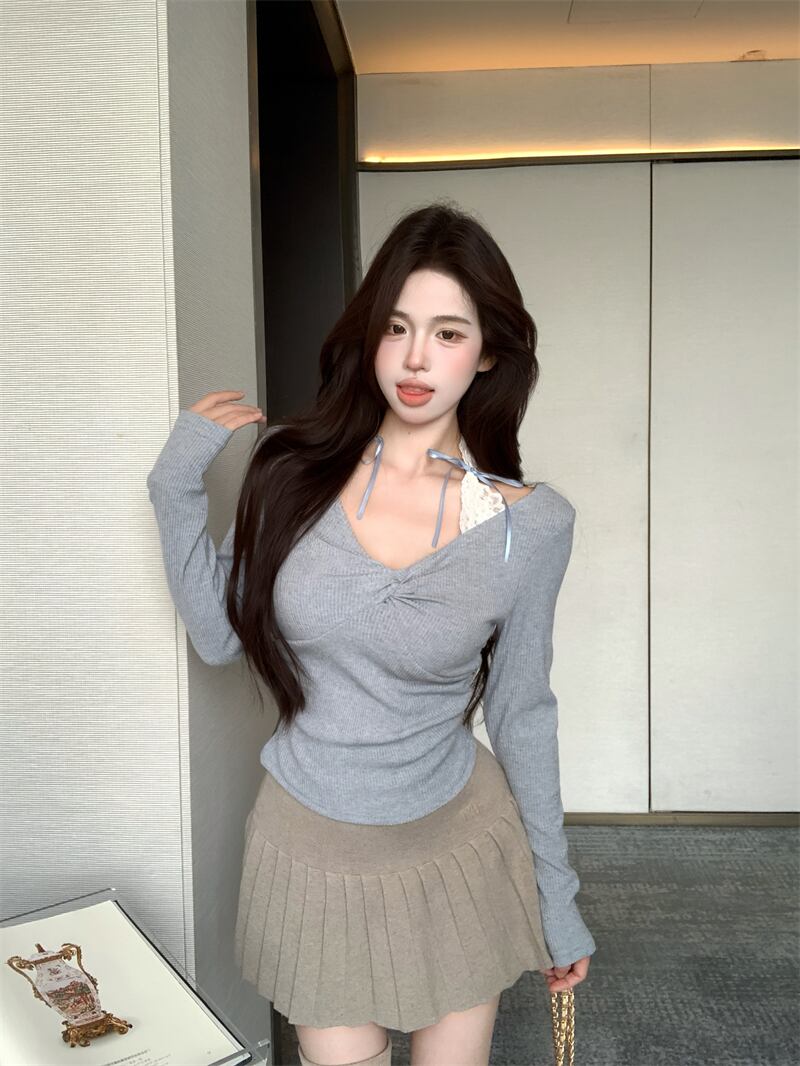 【tops】レース切り替えニットトップス　M29546