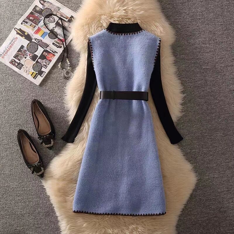 【set】今季大好評秋冬新作着回し無地セーター+美シルエットワンピース通勤日常2点セットF1296