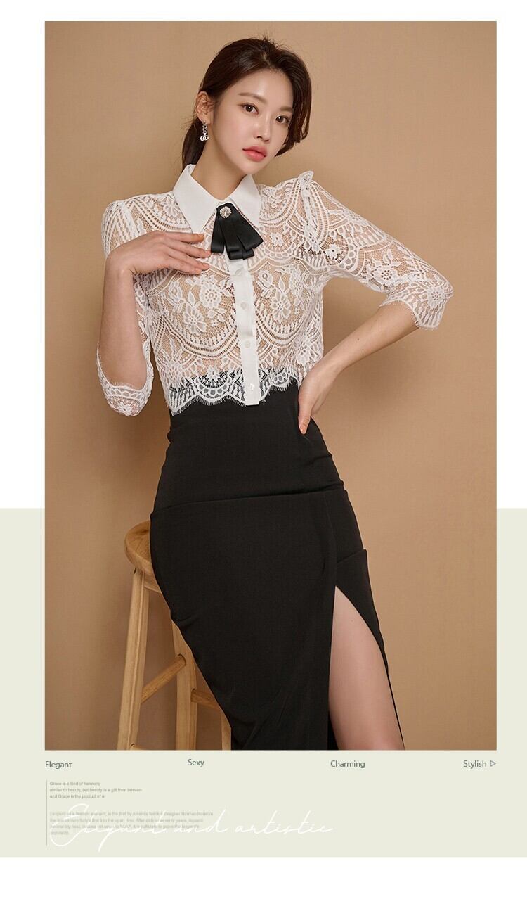 【set】レーストップス+OL通勤スカート２点セットG20629