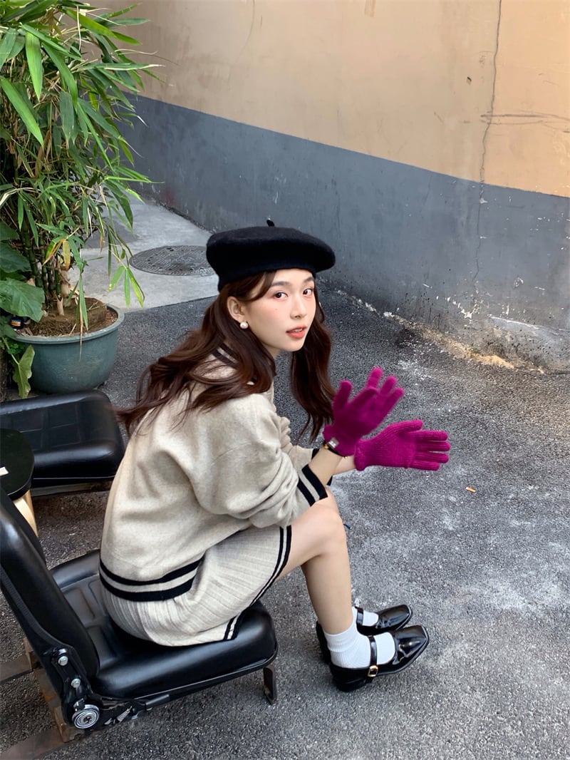 【set】POLOネックニットセーター×スカートセット　M26976