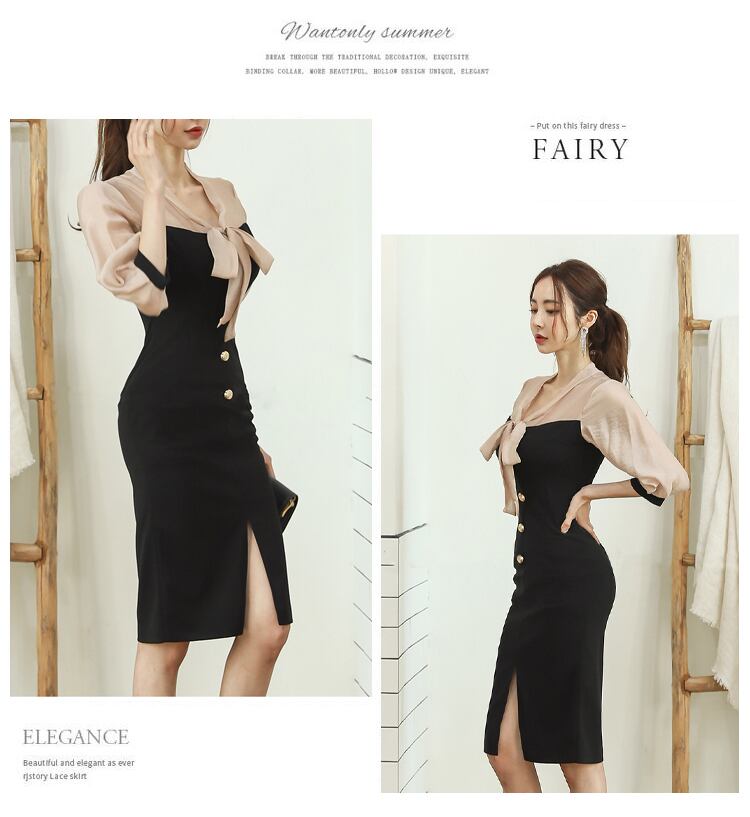 【dress】エレガント気質満点ファッションリボン着痩せ切り替え ワンピース G0737