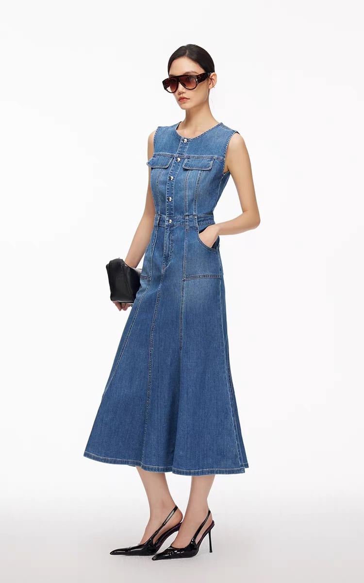 【dress】ノースリーブデニムマーメイドワンピース　K0558