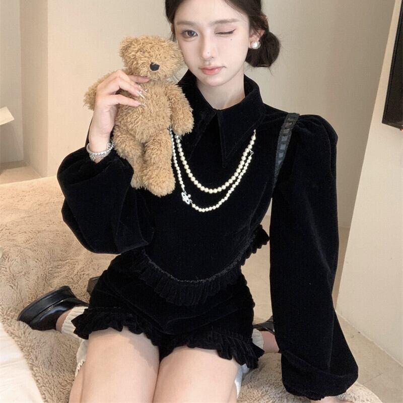 【set】ベルベットトップス×ショートパンツセット　M29464