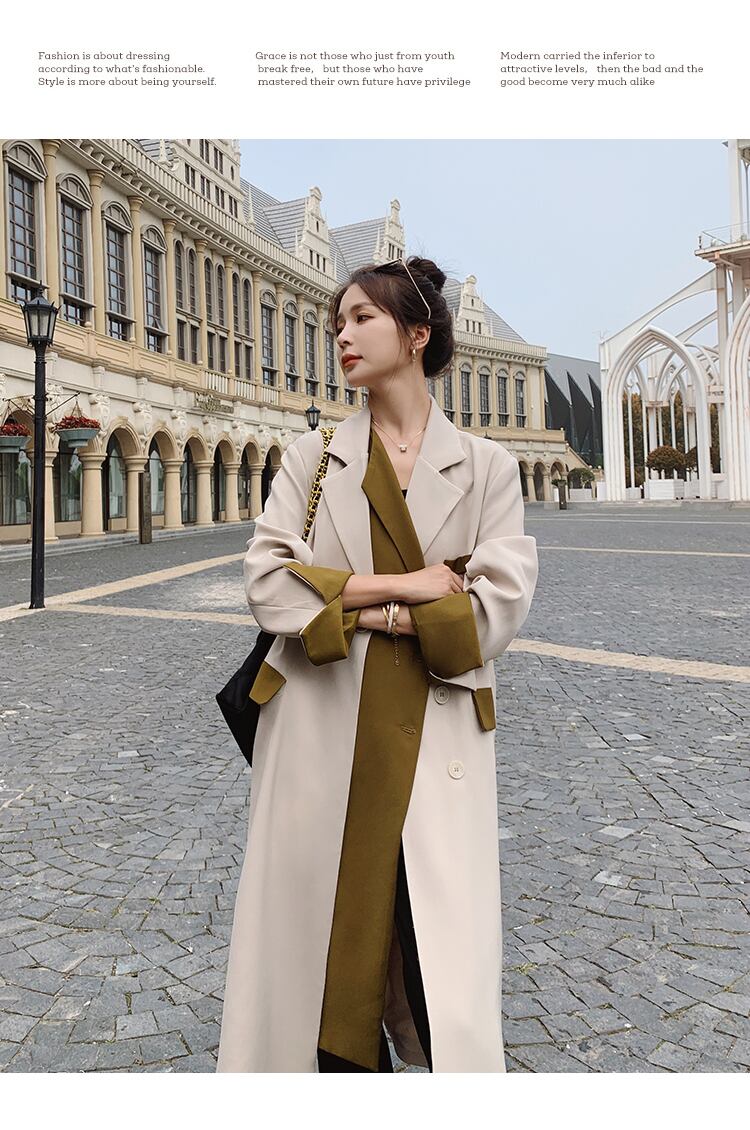 【outer】美人度アップ!ファッション魅力的上品な質感エレガントロング丈トレンチコート G2777