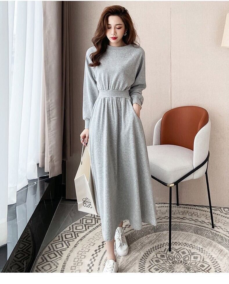 【dress】カジュアル気質満点着心地良い秋冬シンプル長袖ワンピース G2698