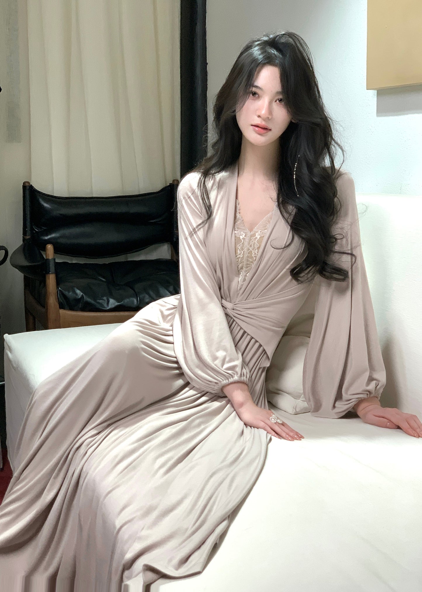 【dress】レースドッキングロングワンピース　N3450