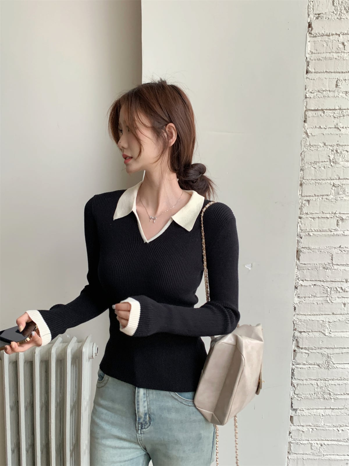 【tops】POLOネックニットトップス　M28677
