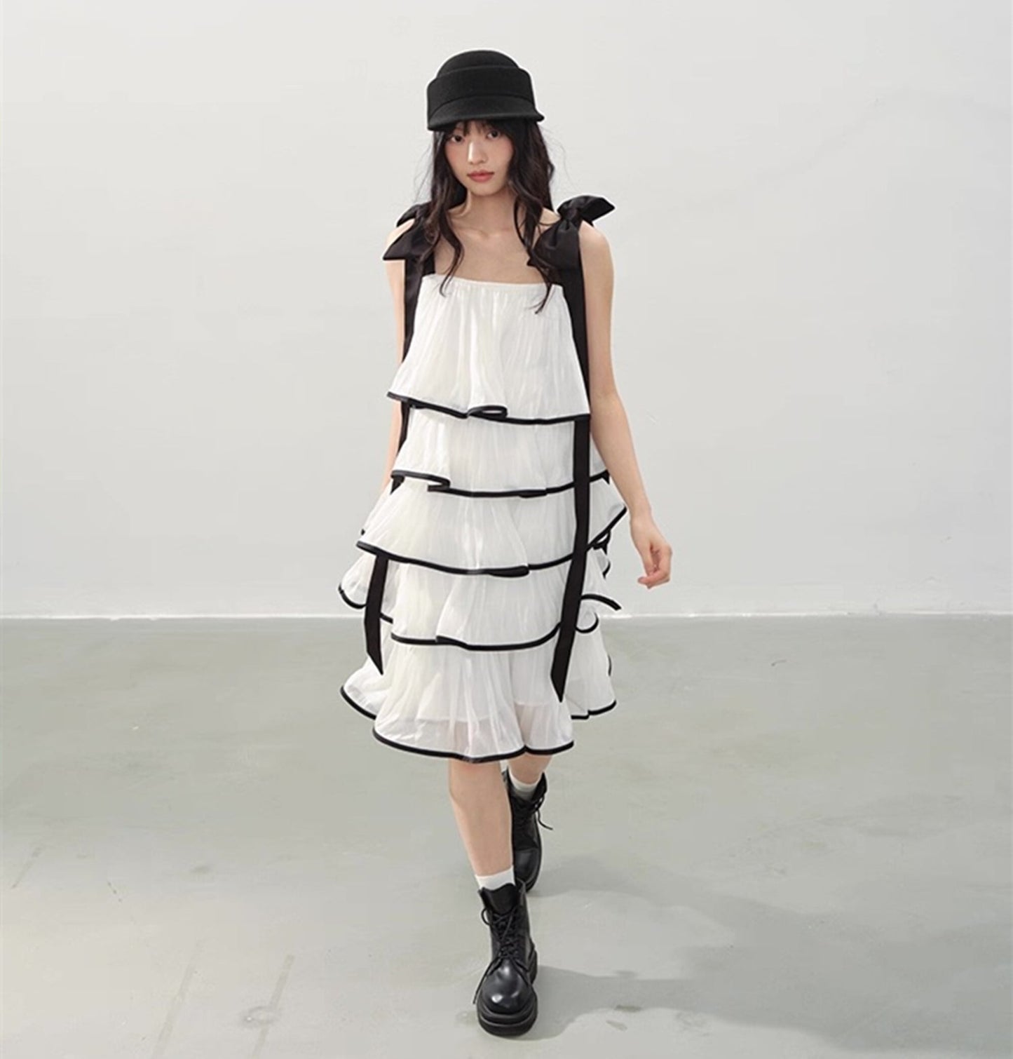 【dress】ショルダーリボンボリュームエアリーワンピース N3554