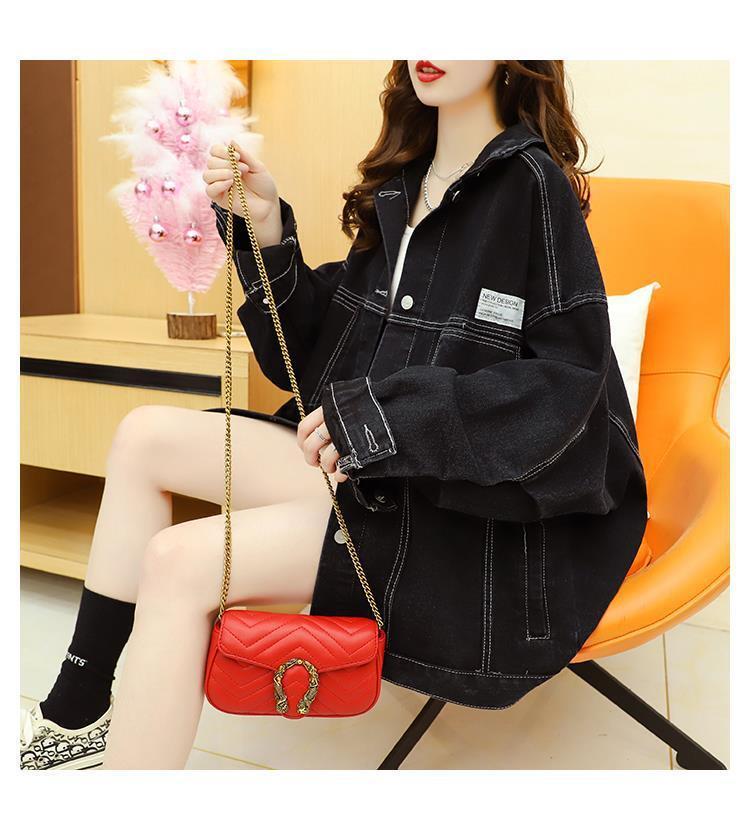 【outer】韓国ファッション秋新作ラペル長袖レトロゆったり着回しデニムジャケットF0695