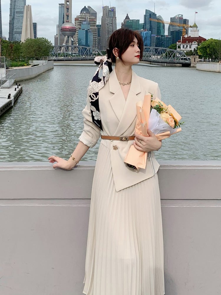 【dress】ドッキングプリーツスーツジャケットワンピース　M29753