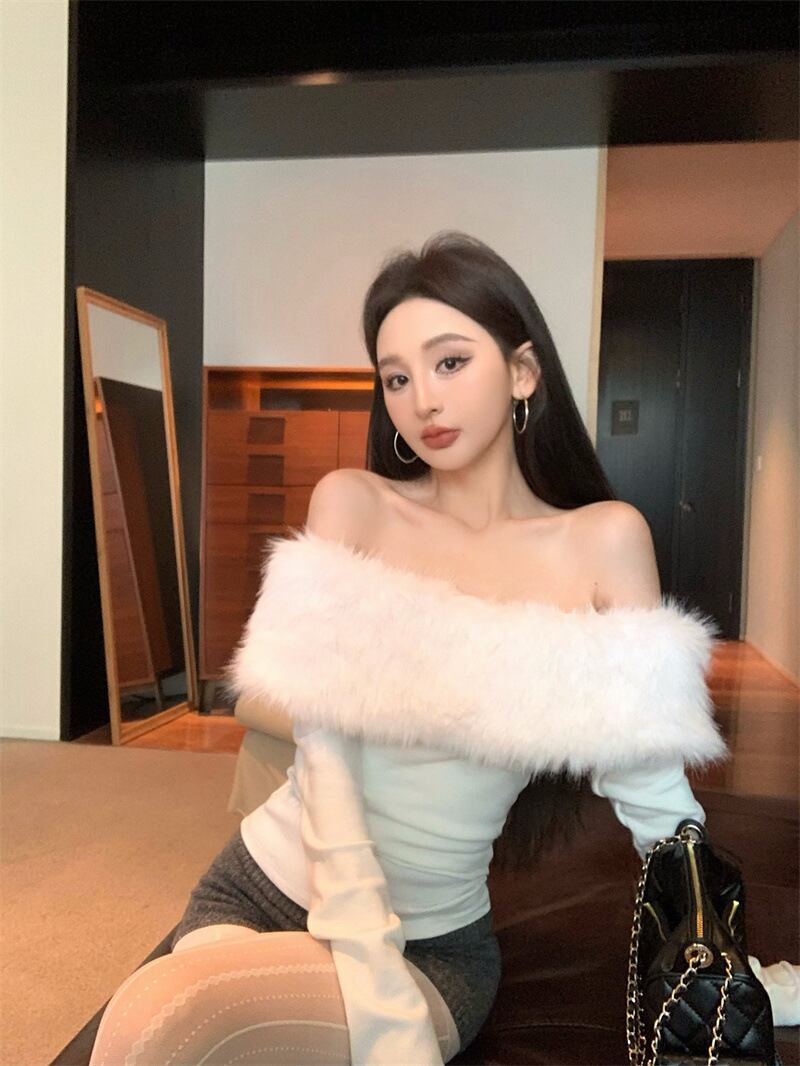 【tops】ファーオフショルダートップス　M29005