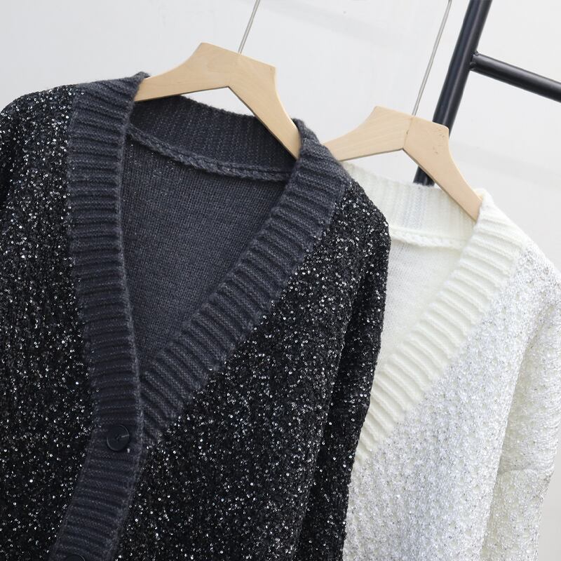 【outer】ラメ入りニットカーディガン Q7860