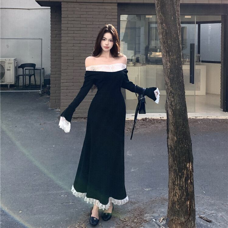 【dress】ボートネックドッキングワンピース　M27957