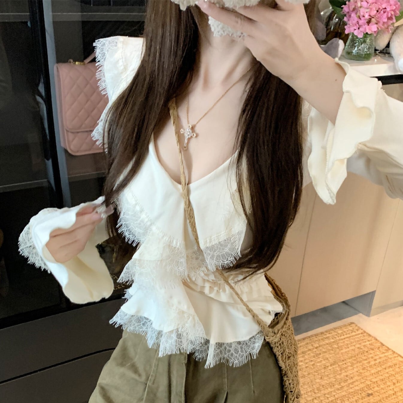 【tops】レース切り替えトップス　M29693