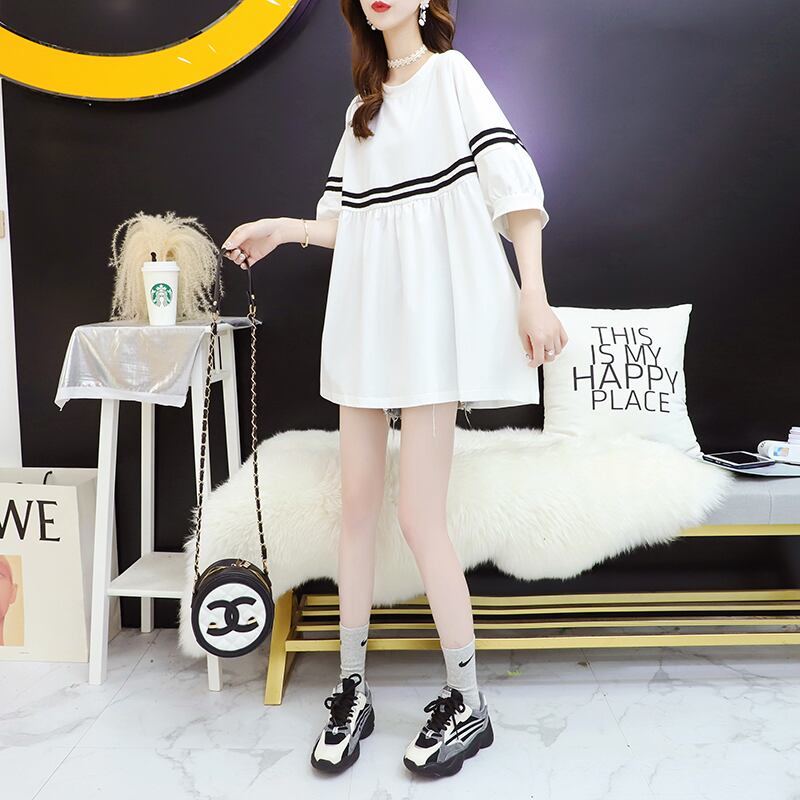 【tops】好感度UPラウンドネック半袖ゆったり着回しファッション配色Tシャツ