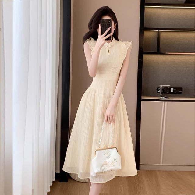 【dress】フレンチスリーブAラインワンピースF7477