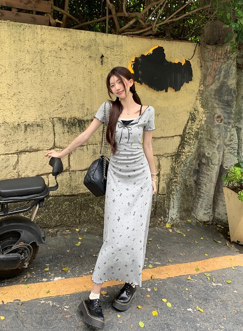 【dress】偽二つ切り替えリボンワンピース G21368