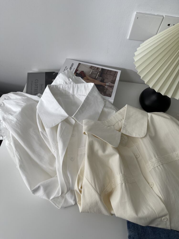 【tops】レース切り替えシャツブラウス　M29700