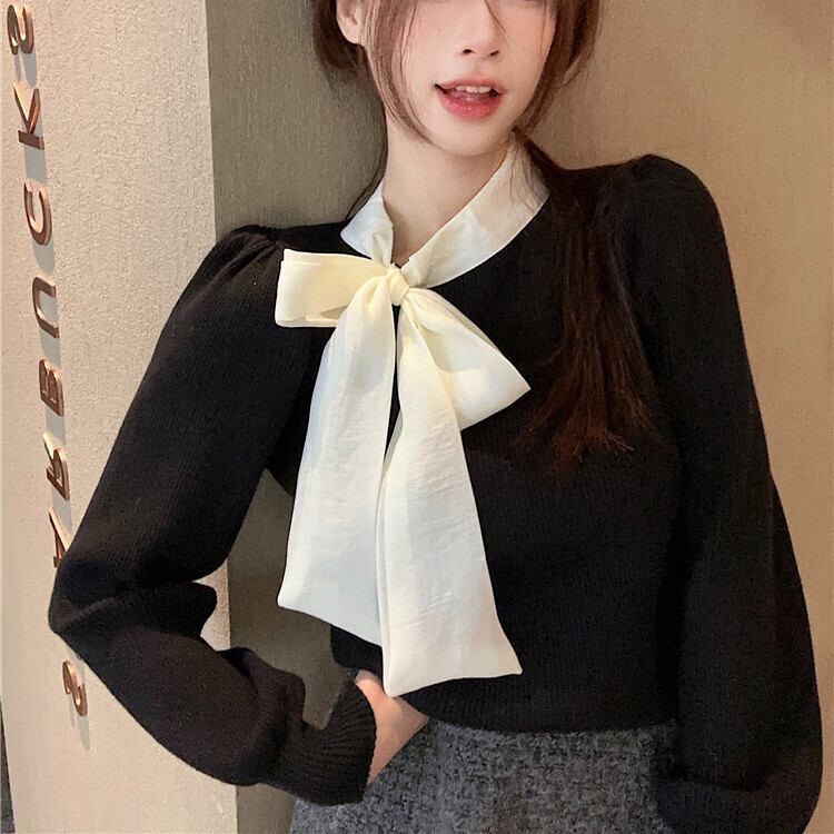 【tops】リボン付きニットトップス　M27367