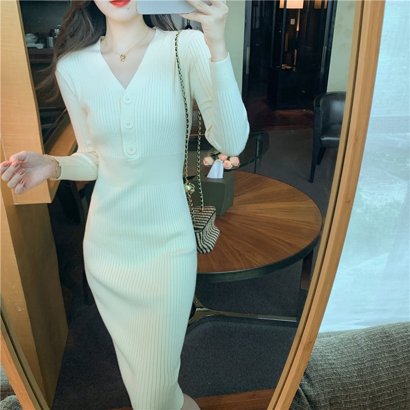 【dress】Vネックニットワンピース　M28210