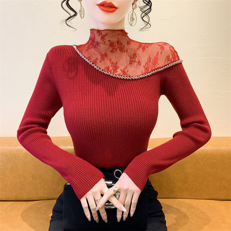 【tops】レースドッキングニットトップス　M28083