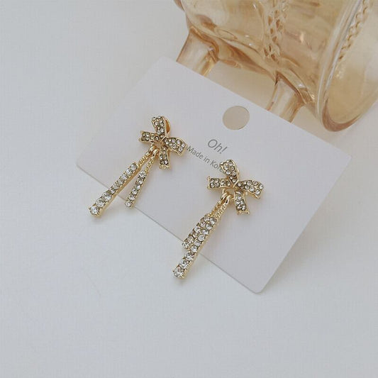 【小物】超人気 気質スウィートオシャレゴールドリボンラインストーンピアスアクセサリー