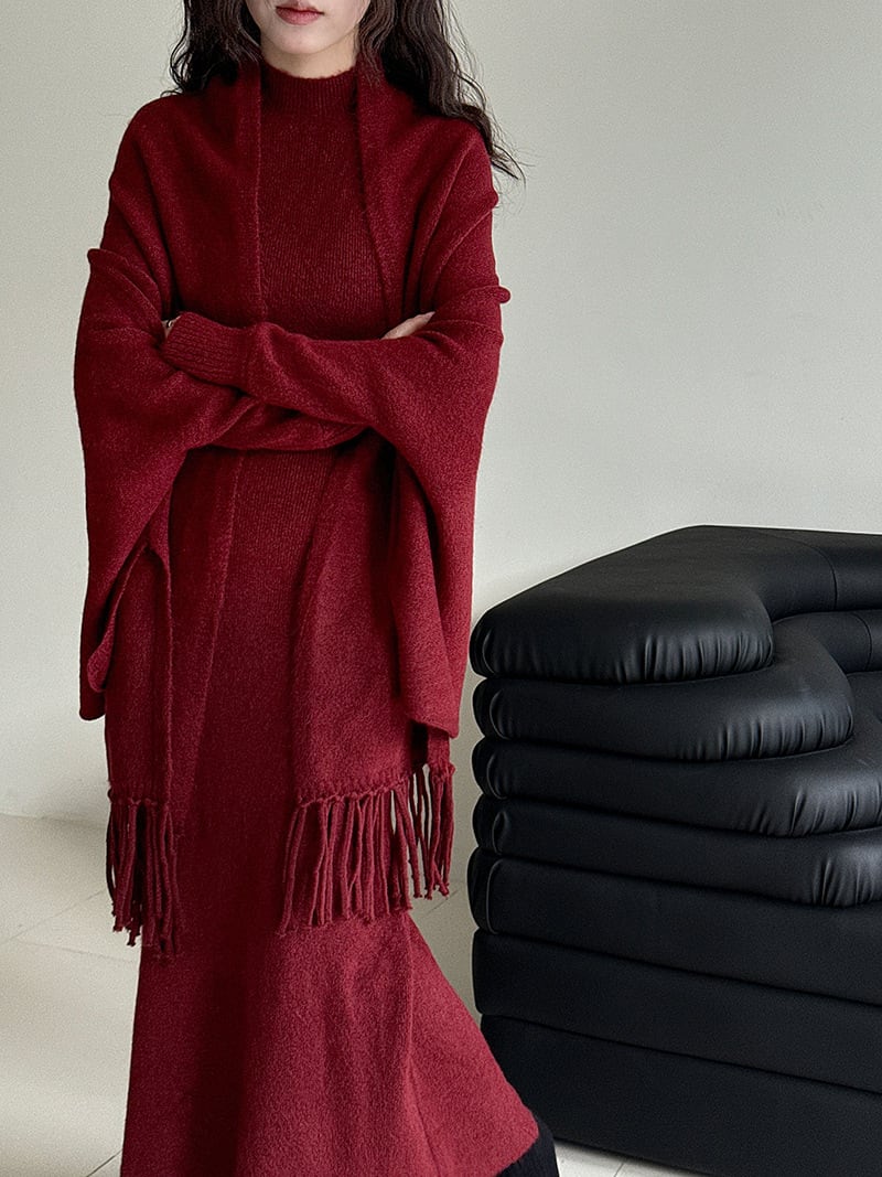 【set】ストール×ノースリーブニットワンピースセット　N3472