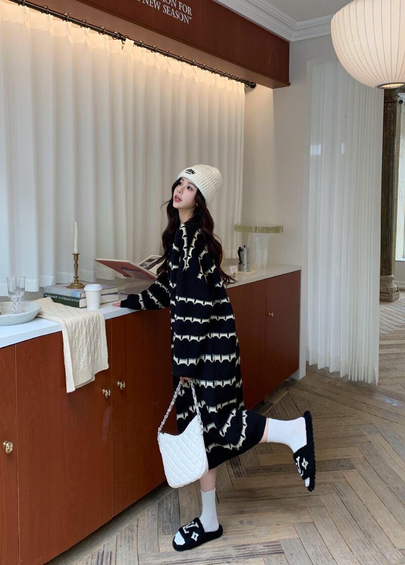【dress】ボーダー柄ニットワンピース　M28377