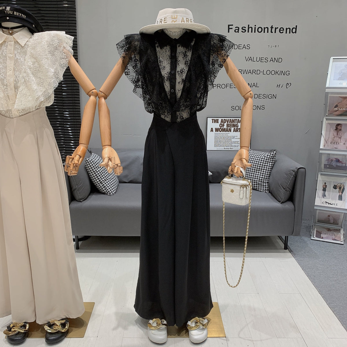 【set】フリルブラウス×ワイドパンツセット　M25019
