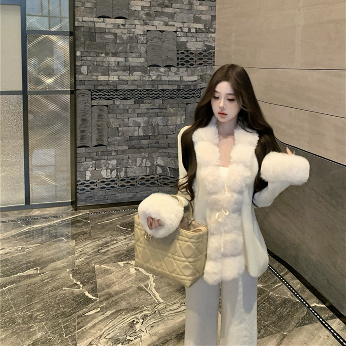 【outer】ファー付きニットアウター　N2914