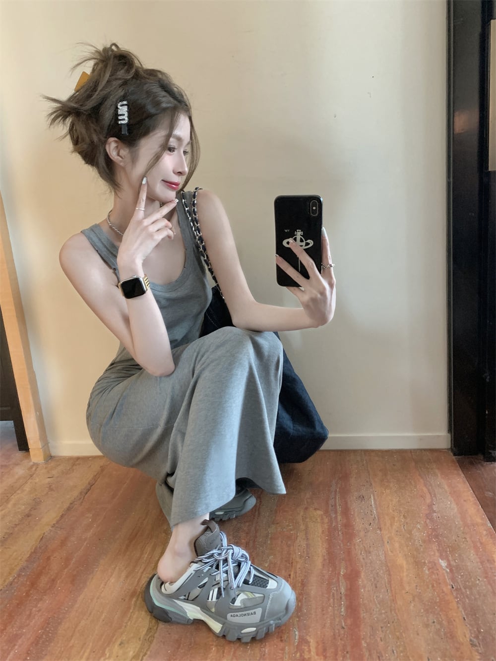 【set】チェック柄シャツ×キャミワンピースセット　M25124