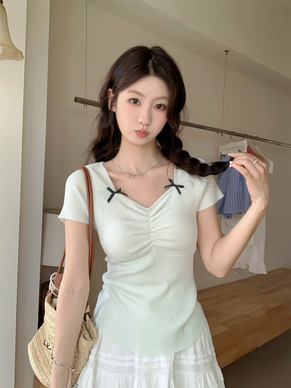 【tops】リボン付きTシャツ　M24481