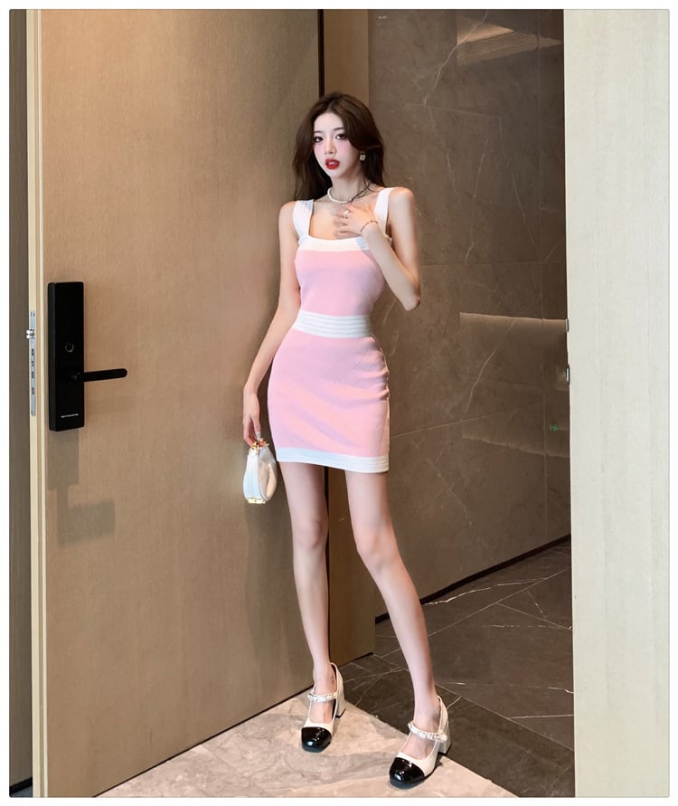 【dress】カラーマッチングニットキャミワンピース G21300