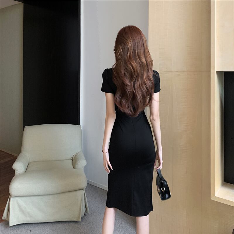 【dress】ファッション気質満点セクシーVネック体型カバー着痩せスリットワンピース G14056