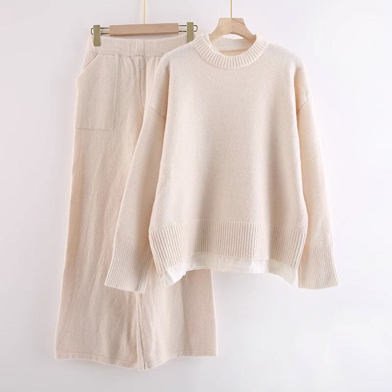 【set】ニットセーター×ワイドパンツセット　M18492
