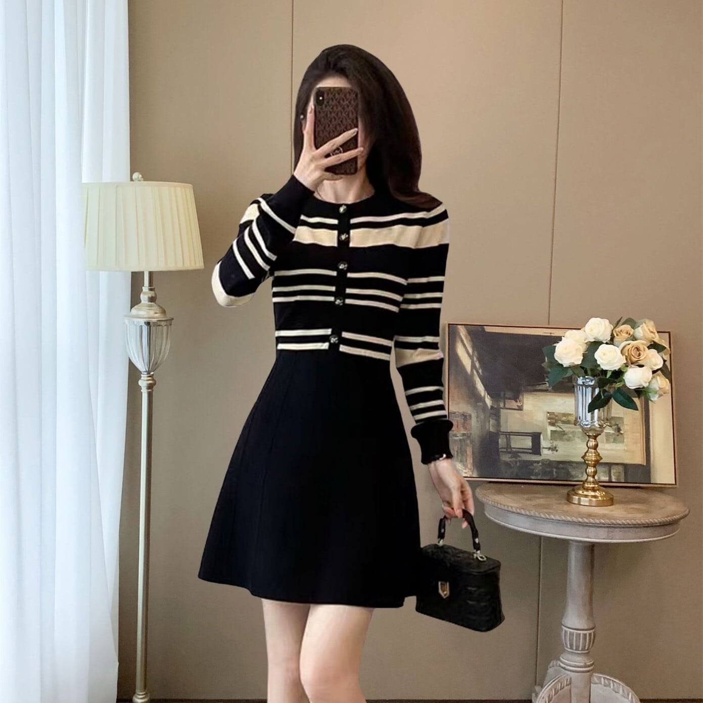 【dress】ボーダー柄ニットワンピース　M29320