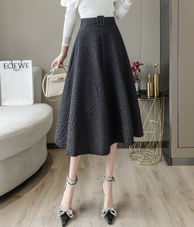 【bottoms】上品な質感!気質満点レトロINS風Aラインハイウエスト着痩せスカート G2935