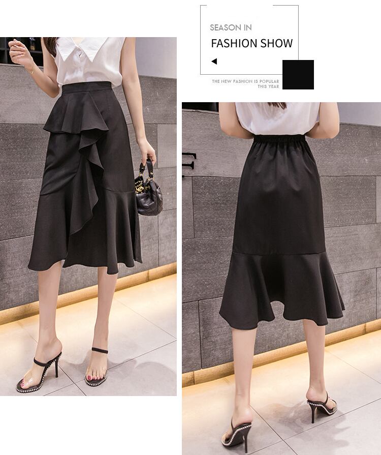 【bottoms】エレガント無地気質満点ファッション不規則フリルフィッシュテールスカート