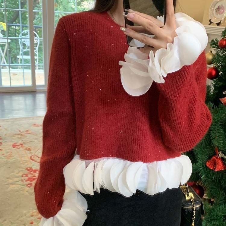 【tops】フレアスリーブニットセーターF6875