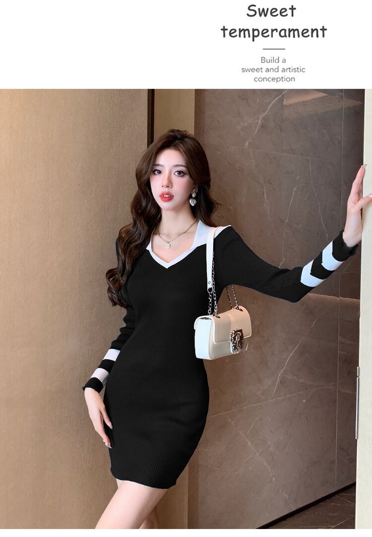 【dress】配色ニットワンピース　M27718