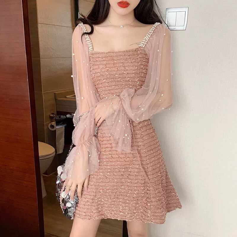 【dress】パール付きチュールドッキングデートワンピース　M27468
